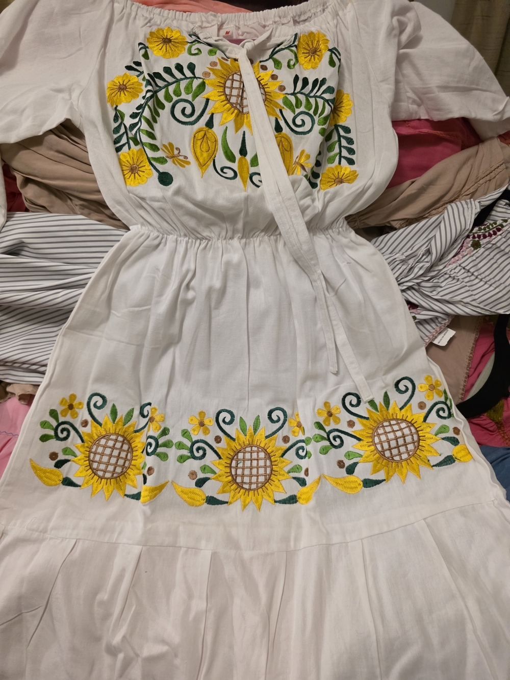 White Sunflower Embroidered Dress